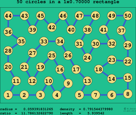 50 circles in a rectangle