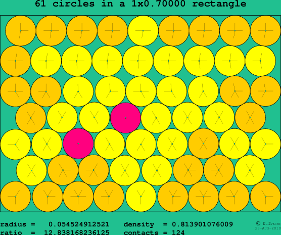 61 circles in a rectangle