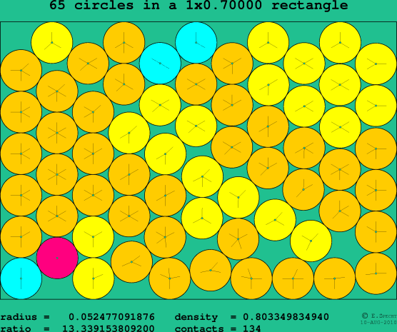 65 circles in a rectangle