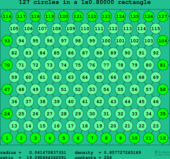 127 circles in a rectangle