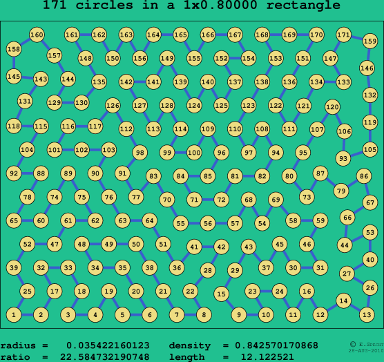 171 circles in a rectangle