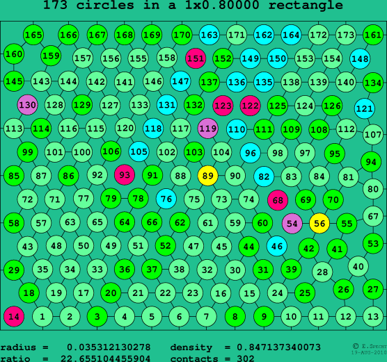 173 circles in a rectangle