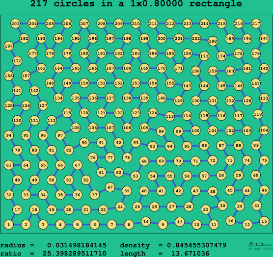 217 circles in a rectangle
