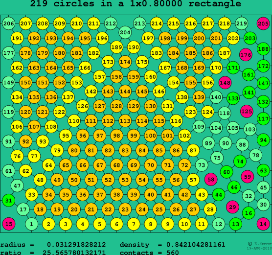 219 circles in a rectangle