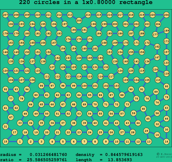 220 circles in a rectangle