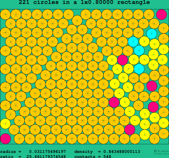 221 circles in a rectangle