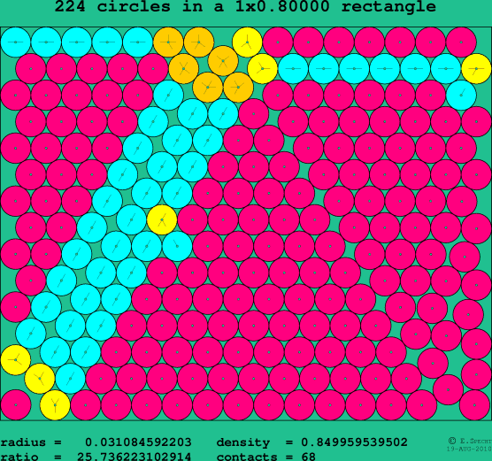 224 circles in a rectangle