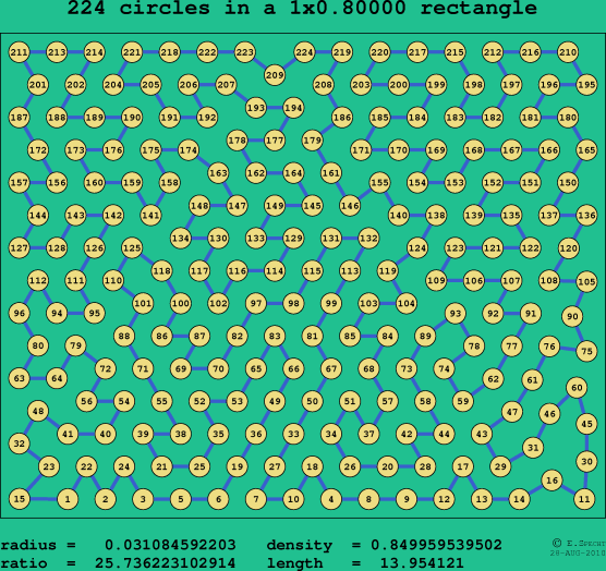 224 circles in a rectangle