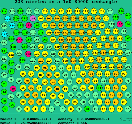228 circles in a rectangle