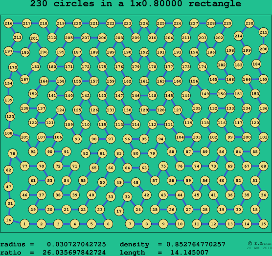 230 circles in a rectangle