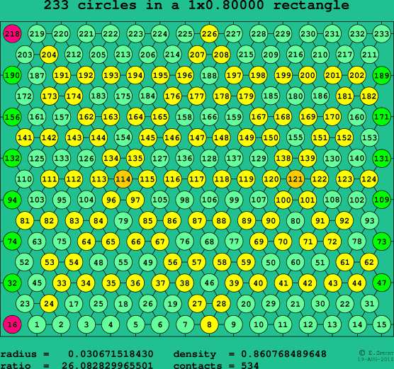 233 circles in a rectangle