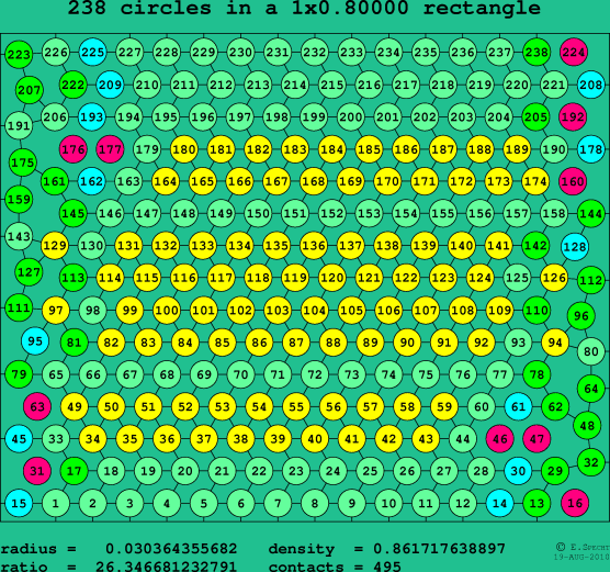 238 circles in a rectangle