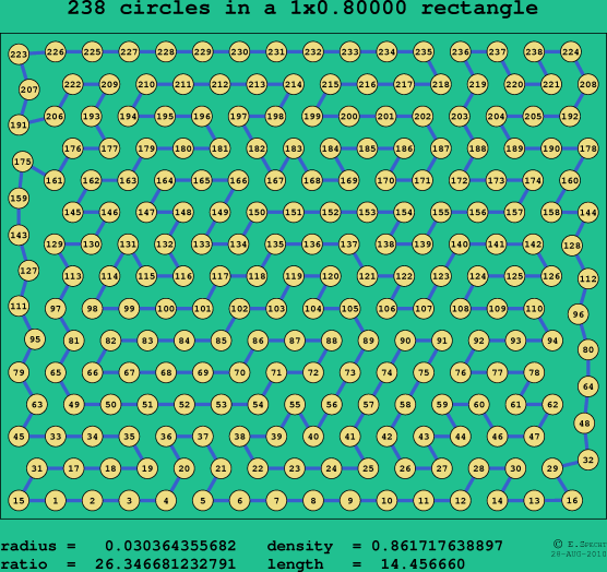 238 circles in a rectangle