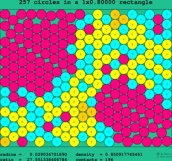 257 circles in a rectangle