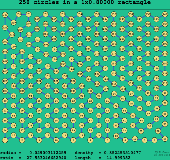258 circles in a rectangle