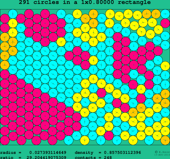 291 circles in a rectangle
