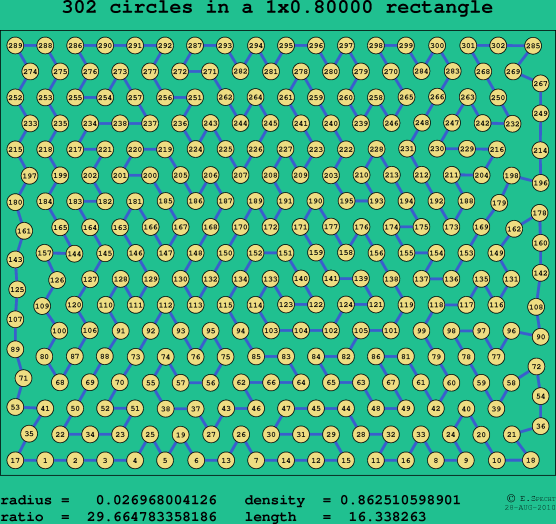 302 circles in a rectangle