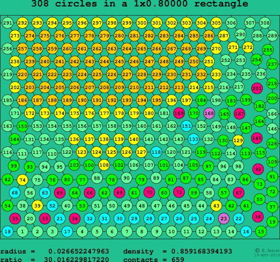 308 circles in a rectangle