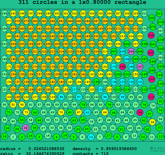 311 circles in a rectangle