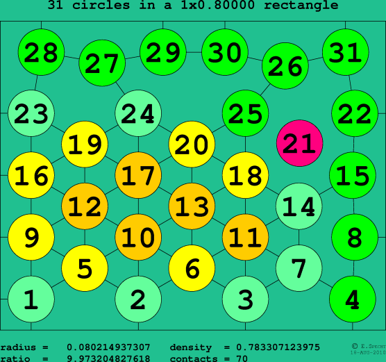 31 circles in a rectangle