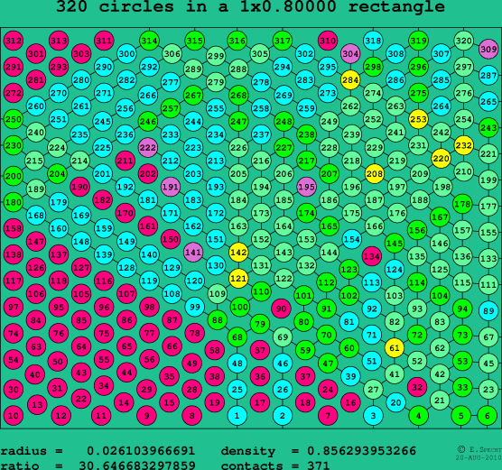 320 circles in a rectangle