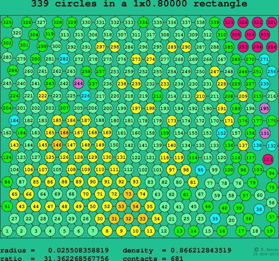 339 circles in a rectangle