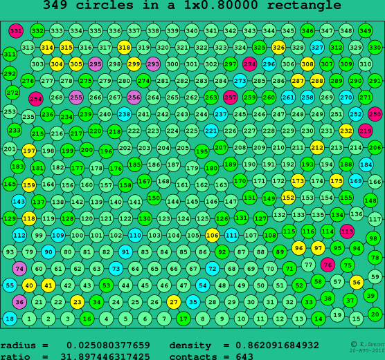 349 circles in a rectangle