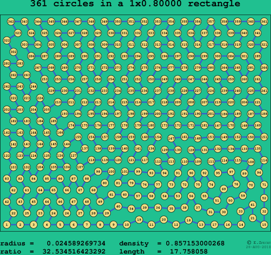 361 circles in a rectangle