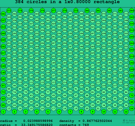 384 circles in a rectangle