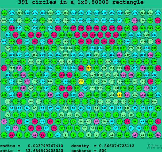 391 circles in a rectangle