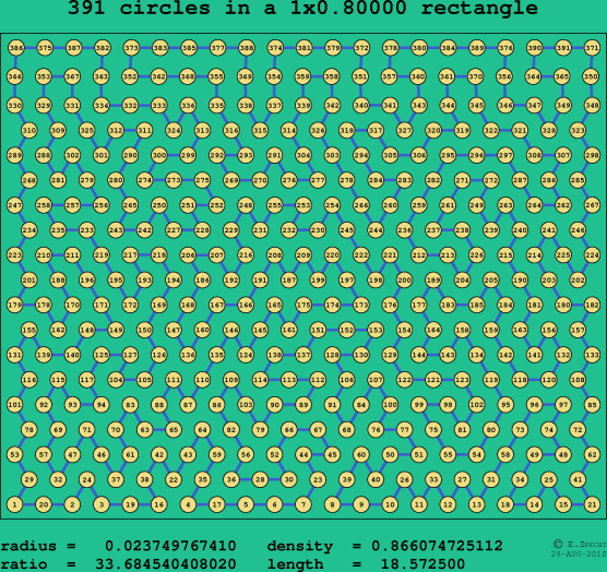 391 circles in a rectangle