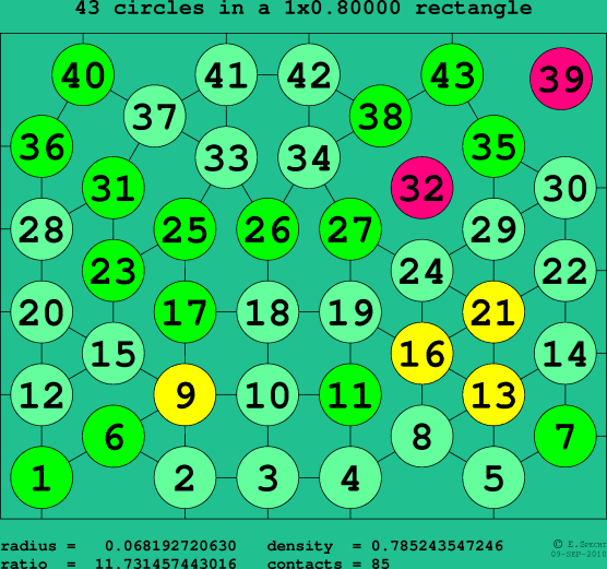 43 circles in a rectangle