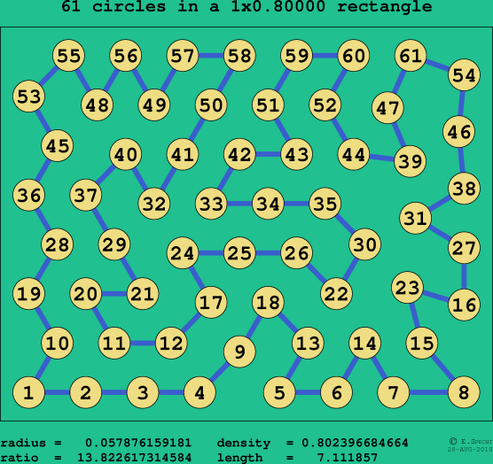 61 circles in a rectangle