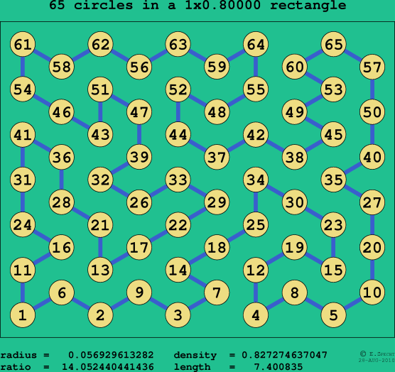 65 circles in a rectangle