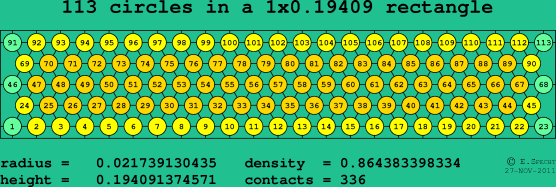 113 circles in a rectangle