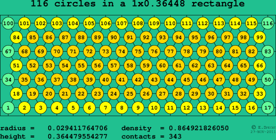 116 circles in a rectangle