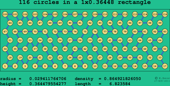 116 circles in a rectangle