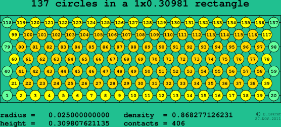 137 circles in a rectangle