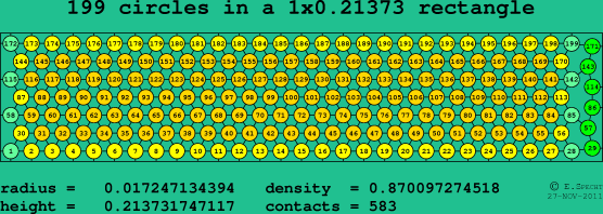 199 circles in a rectangle
