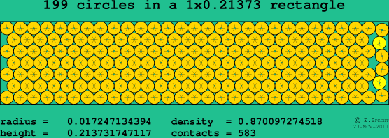 199 circles in a rectangle
