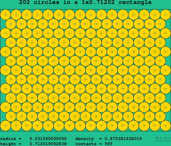 202 circles in a rectangle