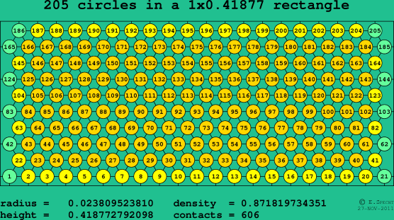 205 circles in a rectangle