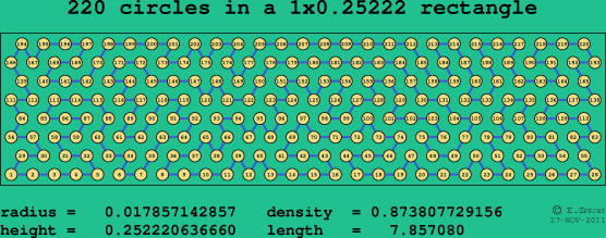 220 circles in a rectangle