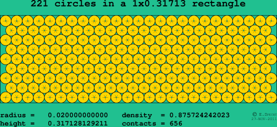 221 circles in a rectangle