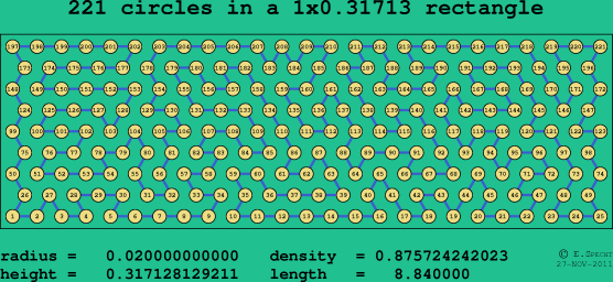221 circles in a rectangle