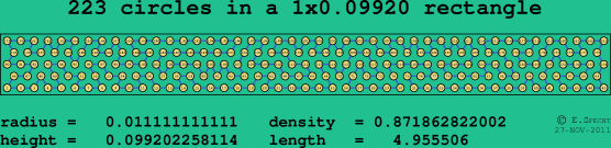223 circles in a rectangle