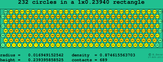 232 circles in a rectangle