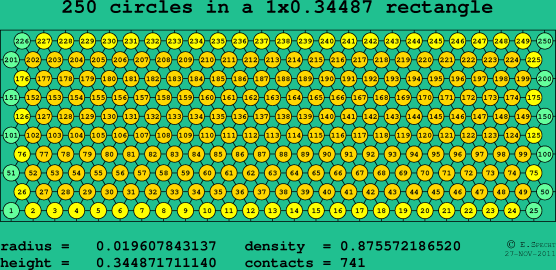 250 circles in a rectangle