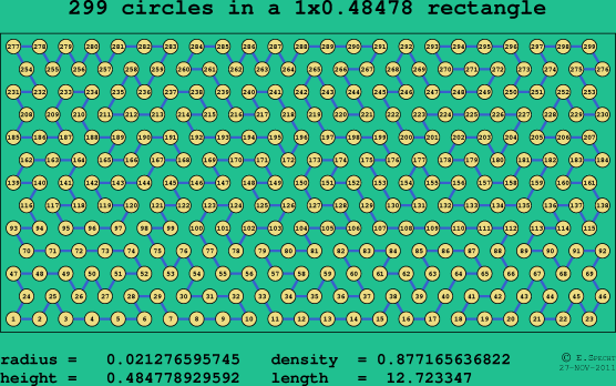 299 circles in a rectangle