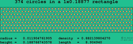 374 circles in a rectangle